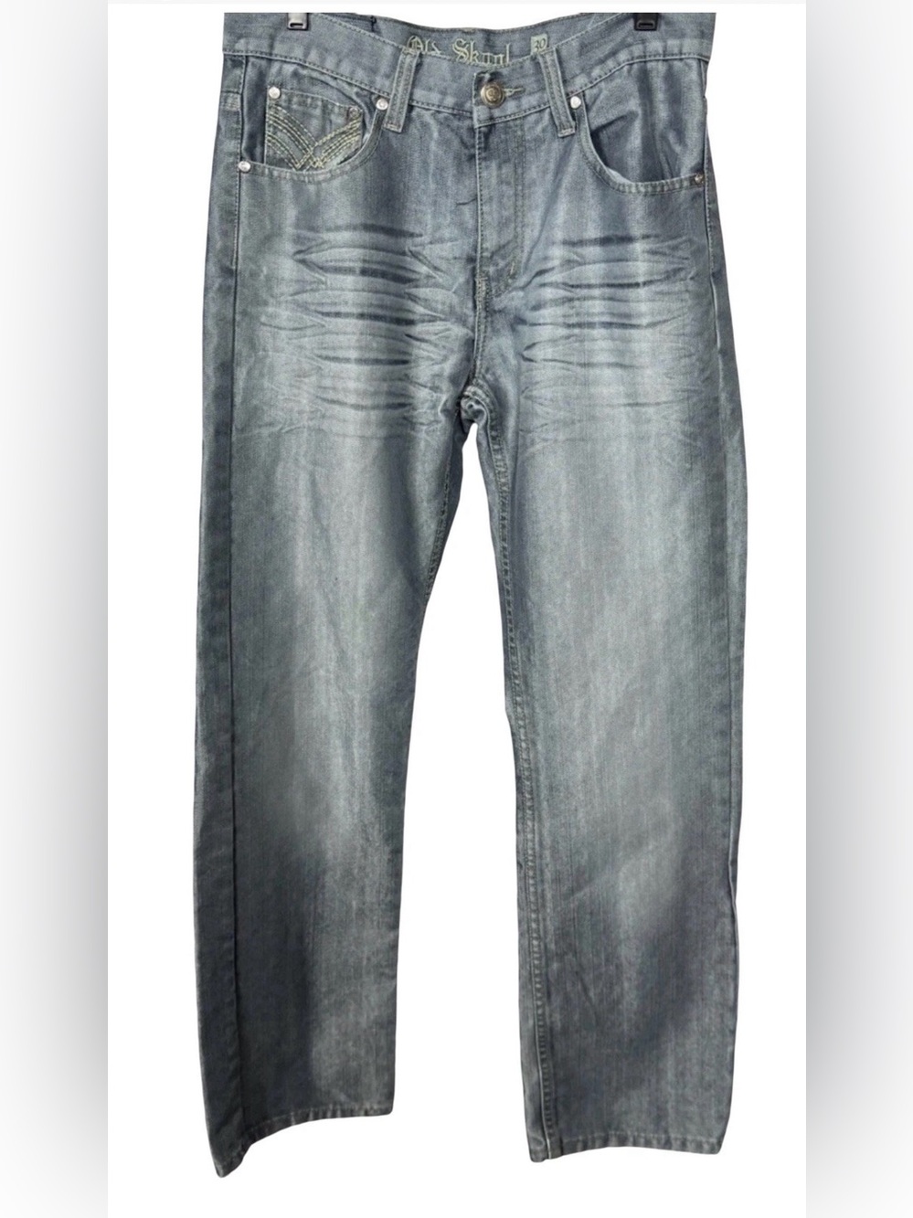 Old Skool Men's Faded Silver Blue Jeans Size 30 Straight Leg Y2K Denim Pants